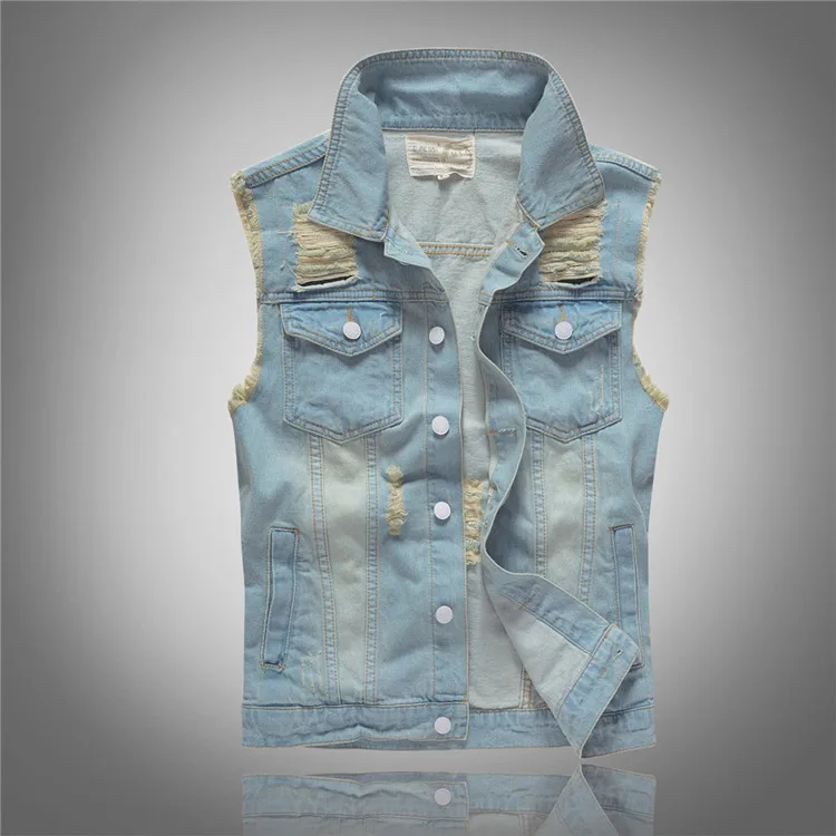 Men'S Fashion Vest With Jeans - Jaket Jeans Tanpa Lengan Biru Muda