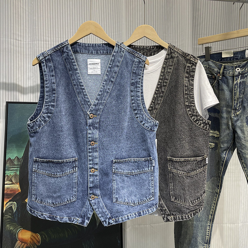 Men'S Fashion Vest With Jeans - Rompi Denim Kasual Longgar Fashion Retro