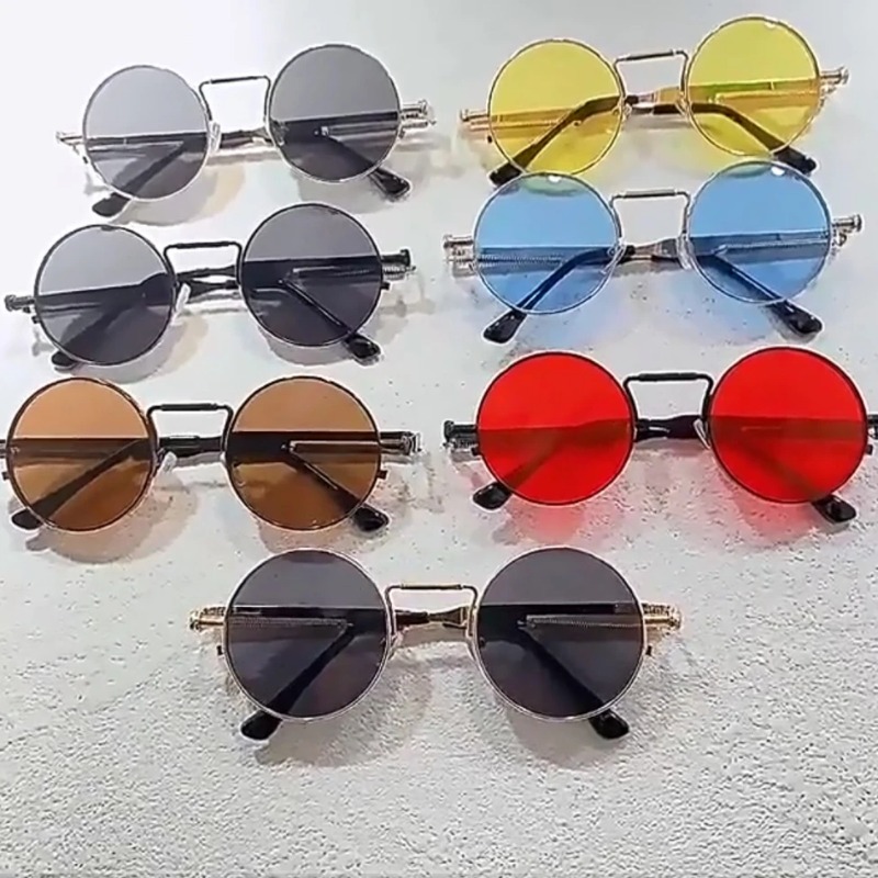 Men'S Fashion Round Glasses - Kacamata Hitam Bulat Bingkai Logam Antik