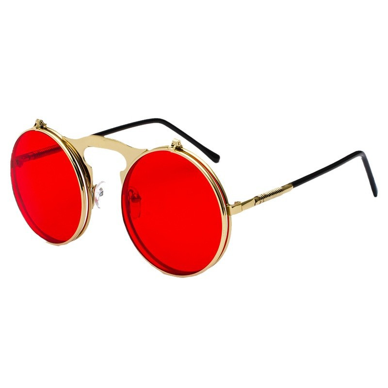 Men'S Fashion Round Glasses - Kacamata Hitam Bulat Merah Retro Steampunk