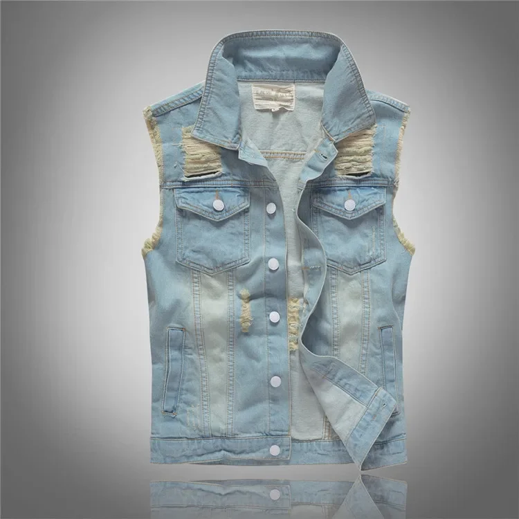 Men'S Fashion Vest With Jeans - LIBIELIY Jaket Jeans Tanpa Lengan Biru