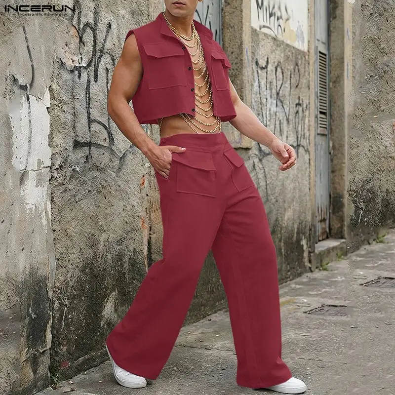 Men'S Fashion Essentials - INCERUN Set Pria Atasan Crop Tanpa
