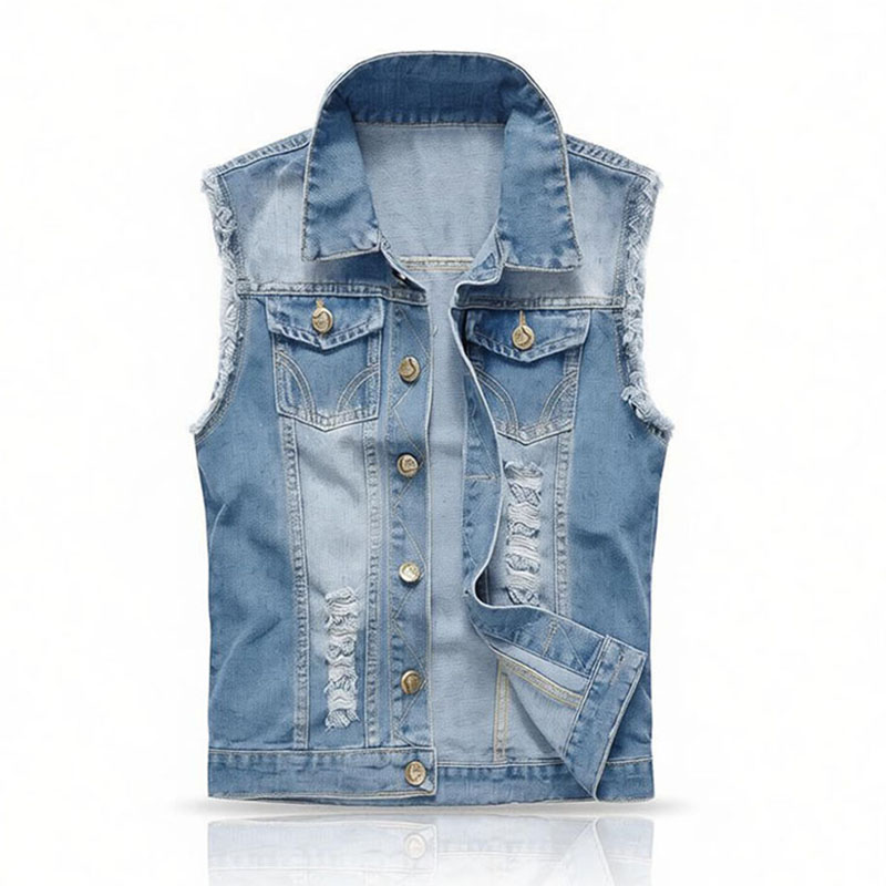 Men'S Fashion Vest With Jeans - Rompi Denim Biru Muda / Hitam