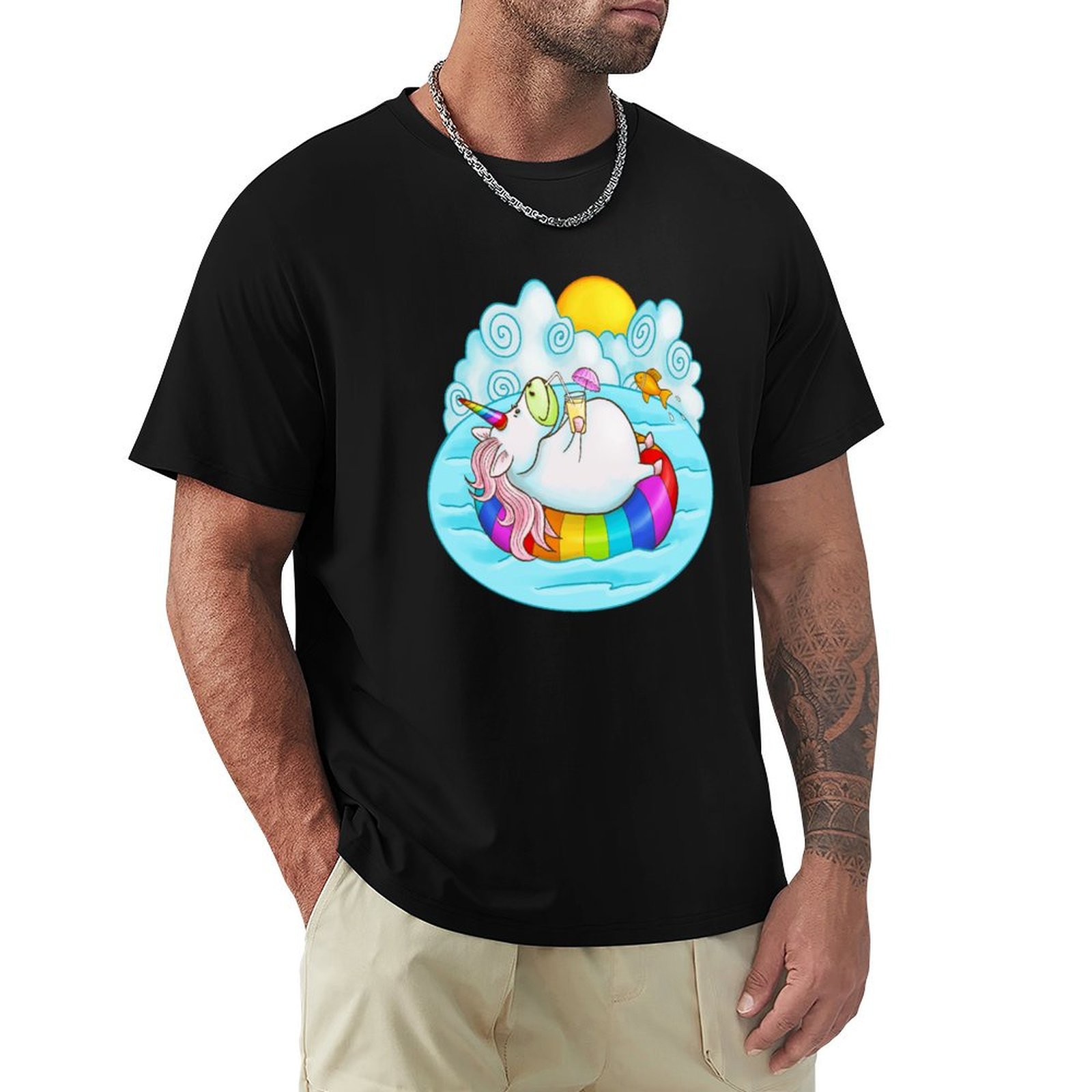 Men'S Fashion Umbrella - Kaos Unicorn di atas pelampung sedang