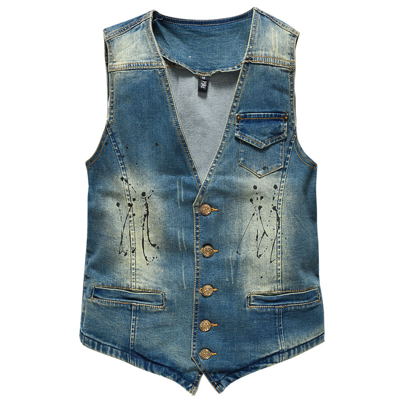 Men'S Fashion Vest With Jeans - Jaket Jeans Tanpa Lengan Biru Antik
