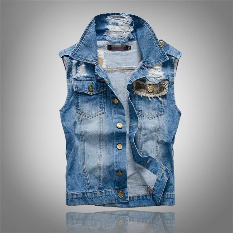 Men'S Fashion Vest With Jeans - Jaket rompi Denim ramping untuk pria,