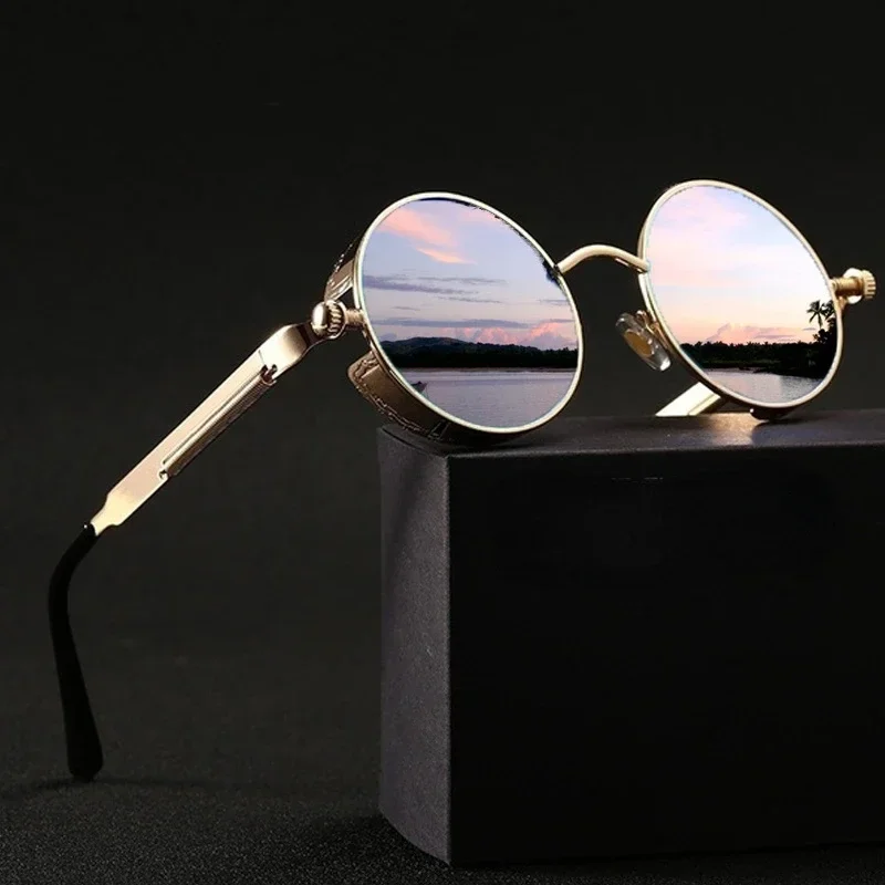 Men'S Fashion Round Glasses - Kacamata Hitam Steampunk Klasik untuk Pria
