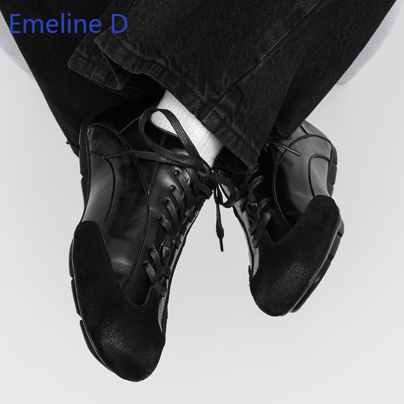 Mens Fashion Combination - Sepatu Kasual Pria Jahitan Vintage Kulit