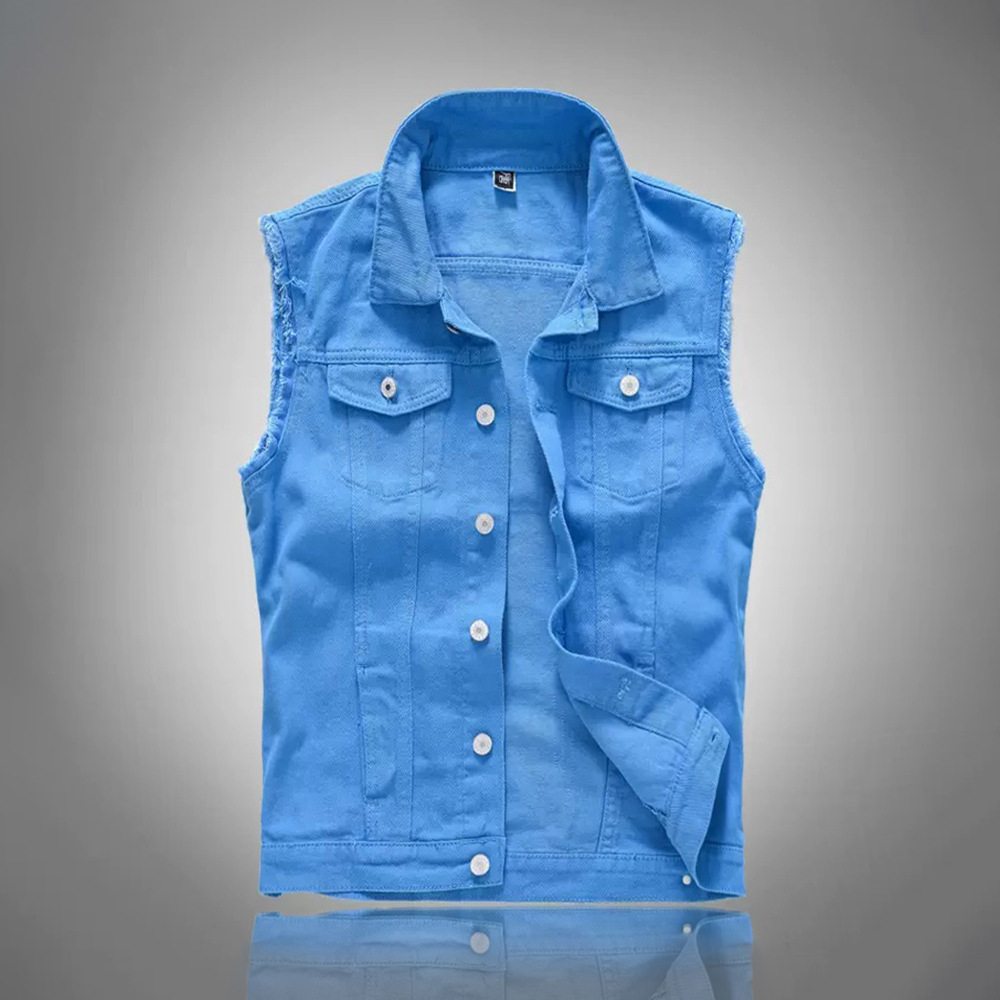 Men'S Fashion Vest With Jeans - Jaket Rompi Denim Kasual Biru Pria