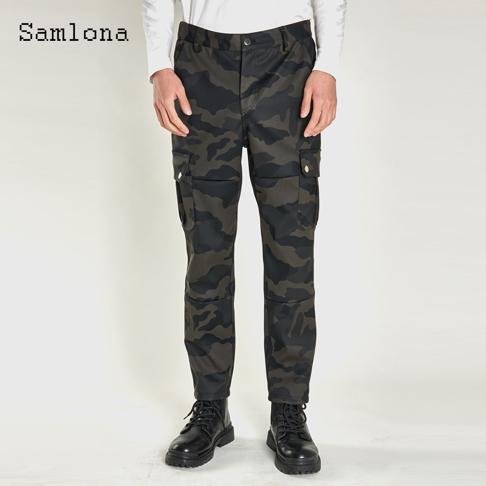 Mens Fashion Camo Pants - Celana Kulit Pu Fashion Saku Berdiri