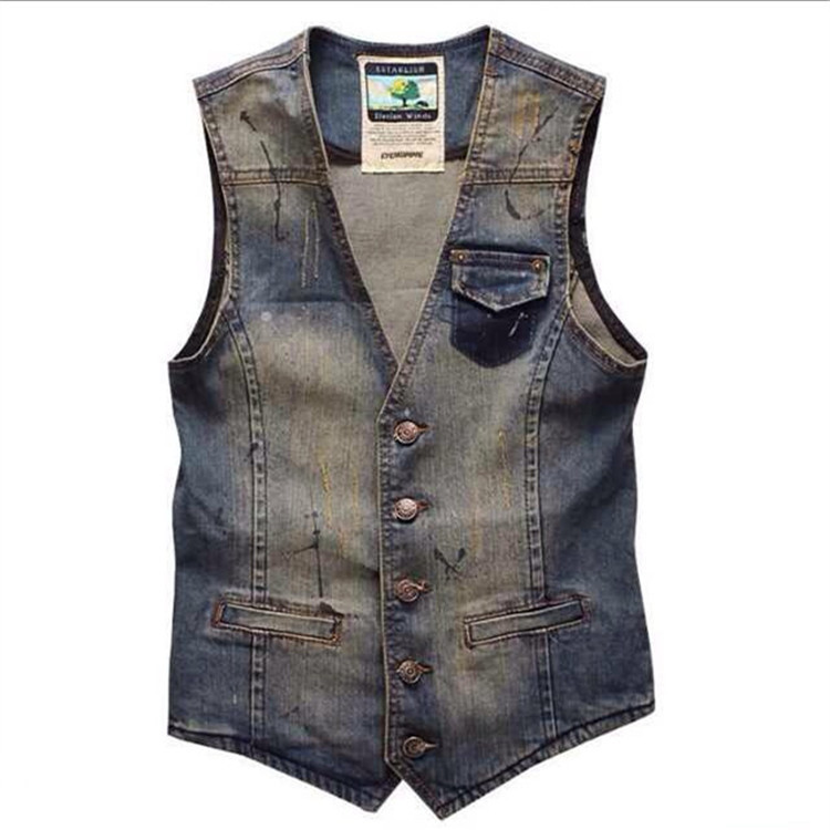 Men'S Fashion Vest With Jeans - Jaket Jeans Tanpa Lengan Kerah V