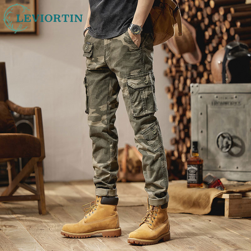 Mens Fashion Camo Pants - Celana Kerja Lurus Nyaman Kasual Kamuflase