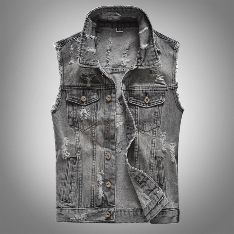 Men'S Fashion Vest With Jeans - Rompi Denim Abu-abu Retro Pria Fashion