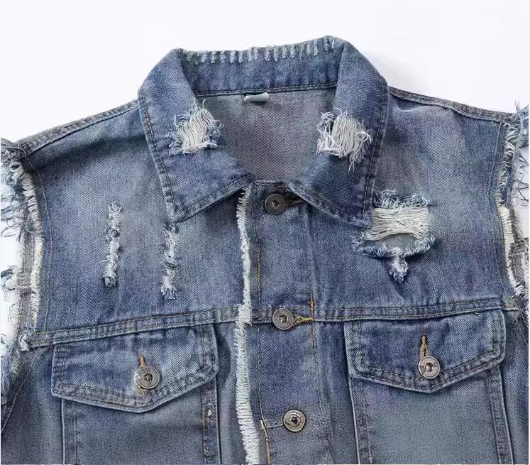 Men'S Fashion Vest With Jeans - Jaket Rompi Denim Kasual Biru Pria