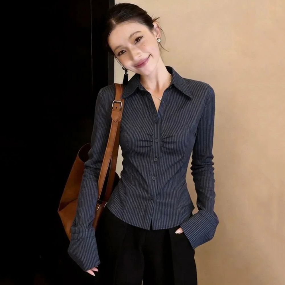 Blus Lengan Panjang Bergaris B - Polo Shirt Slim ulasan dan harga