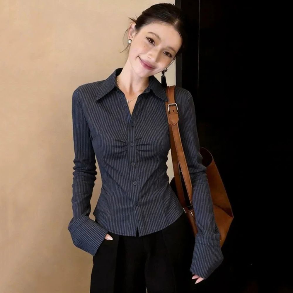 Blus Lengan Panjang Bergaris B - Polo Shirt Slim ulasan dan harga