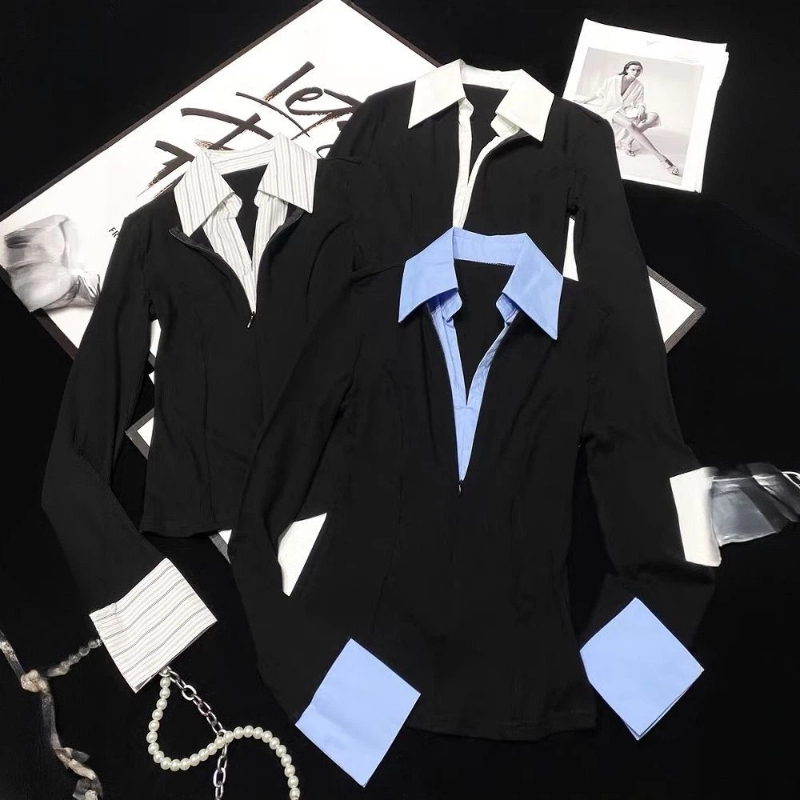Atasan Kemeja Kantor Patchwork - Polo Shirt Slim ulasan dan harga