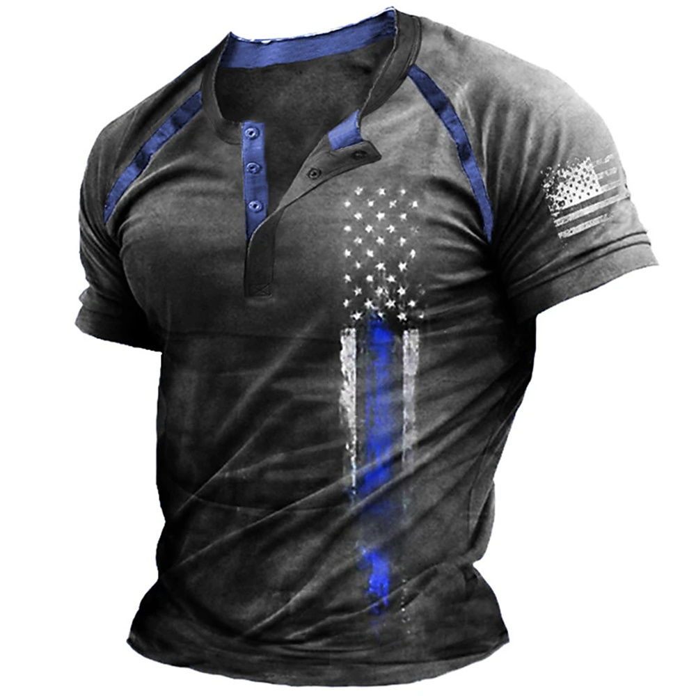 Kaos Henry Pria Motif Bendera  - Men'S Fashion Essentials ulasan dan harga