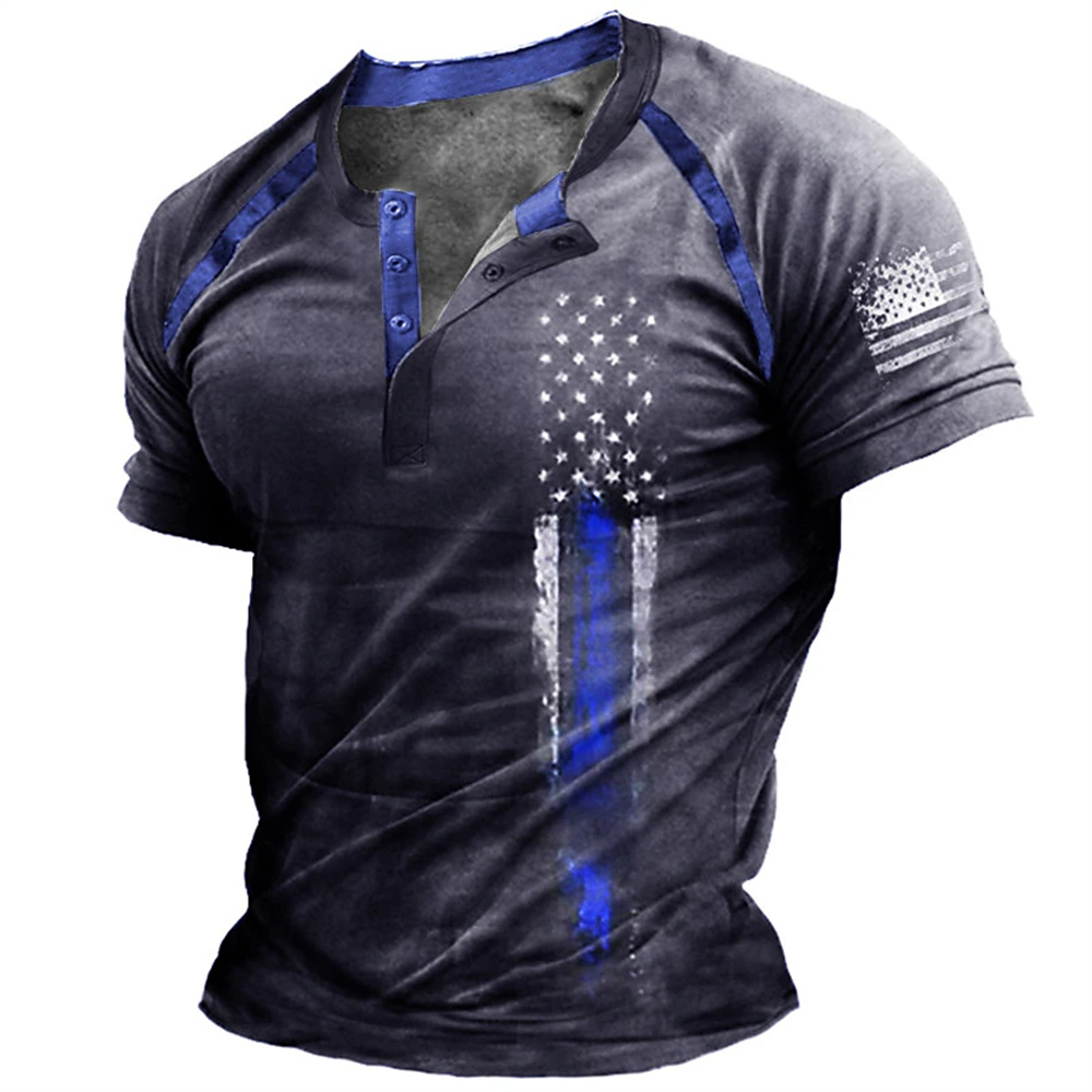 Kaos Henry Pria Motif Bendera  - Men'S Fashion Essentials ulasan dan harga