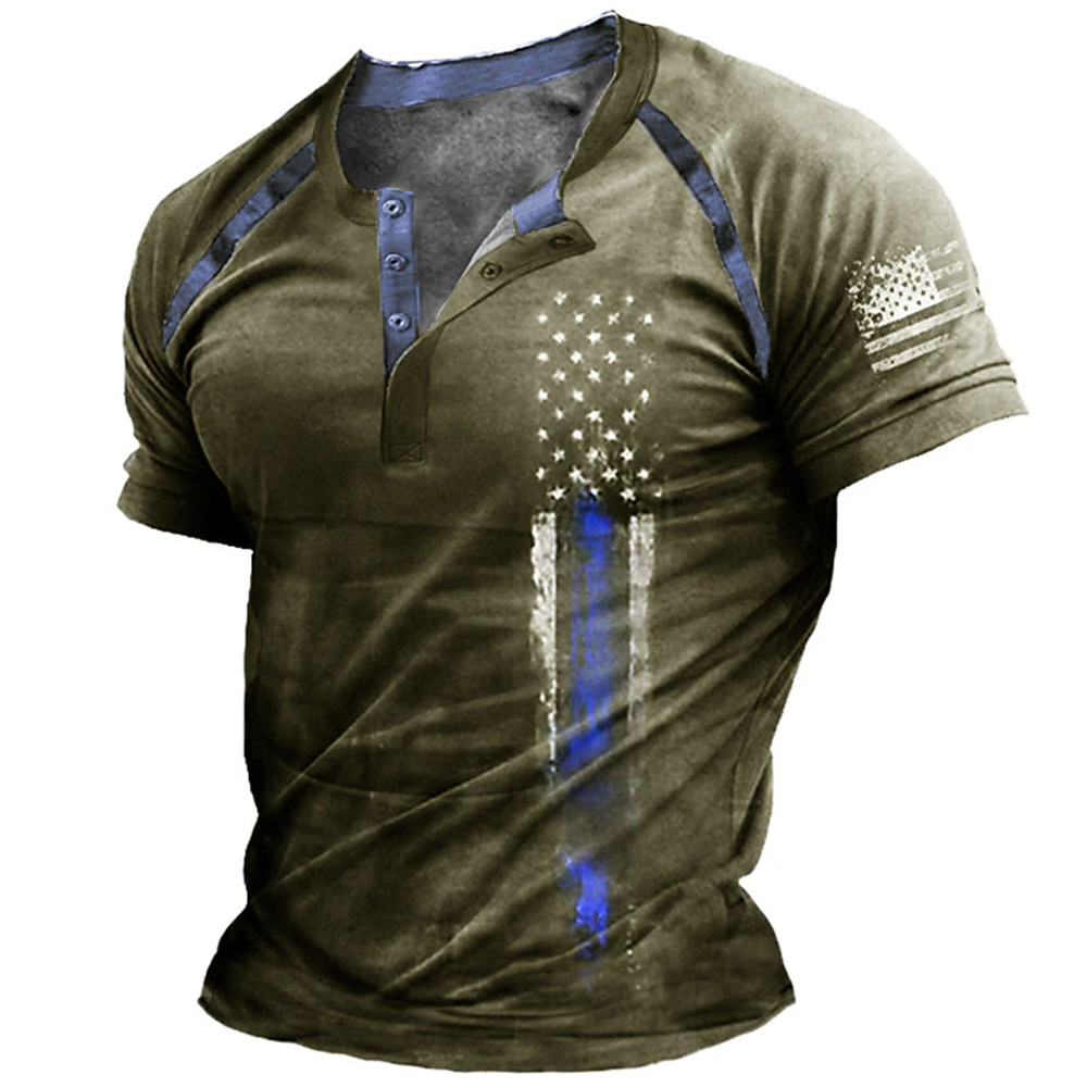Kaos Henry Pria Motif Bendera  - Men'S Fashion Essentials ulasan dan harga