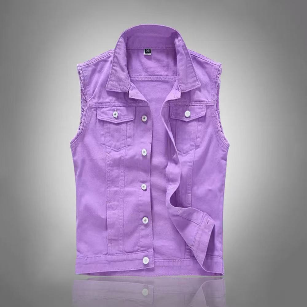 Jaket Rompi Denim Kasual Biru  - Men'S Fashion Vest With Jeans ulasan dan harga