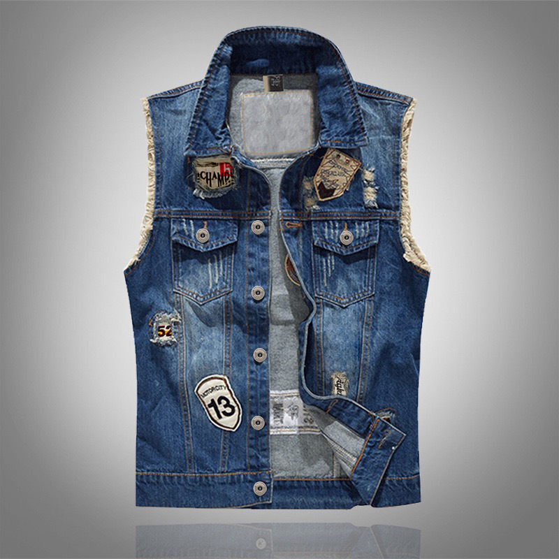 Jaket Rompi Denim Kasual Biru  - Men'S Fashion Vest With Jeans ulasan dan harga