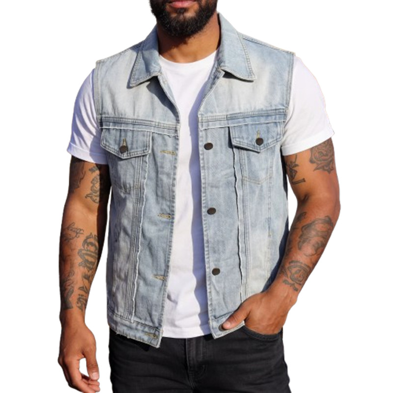 Rompi Denim Pria Musim Semi Mu - Men'S Fashion Vest With Jeans ulasan dan harga